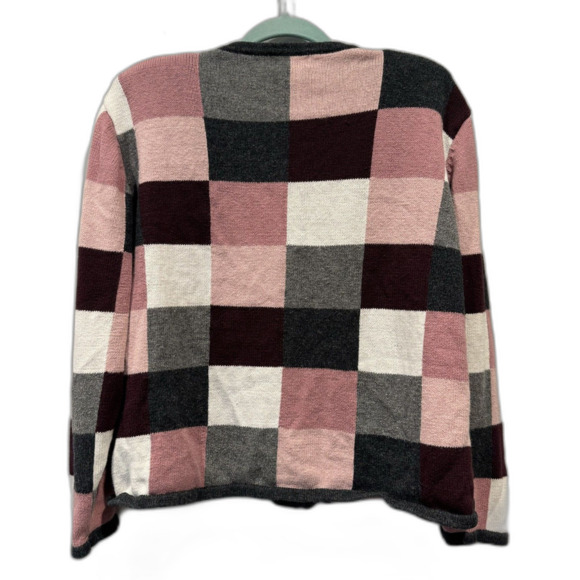 Vintage Sweater Cardigan Cotton Pink Gray Button Up Chunky Knit Women sz XL - Picture 8 of 9